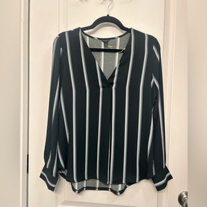 Ann Taylor Navy Stripe Blouse Petite Medium.